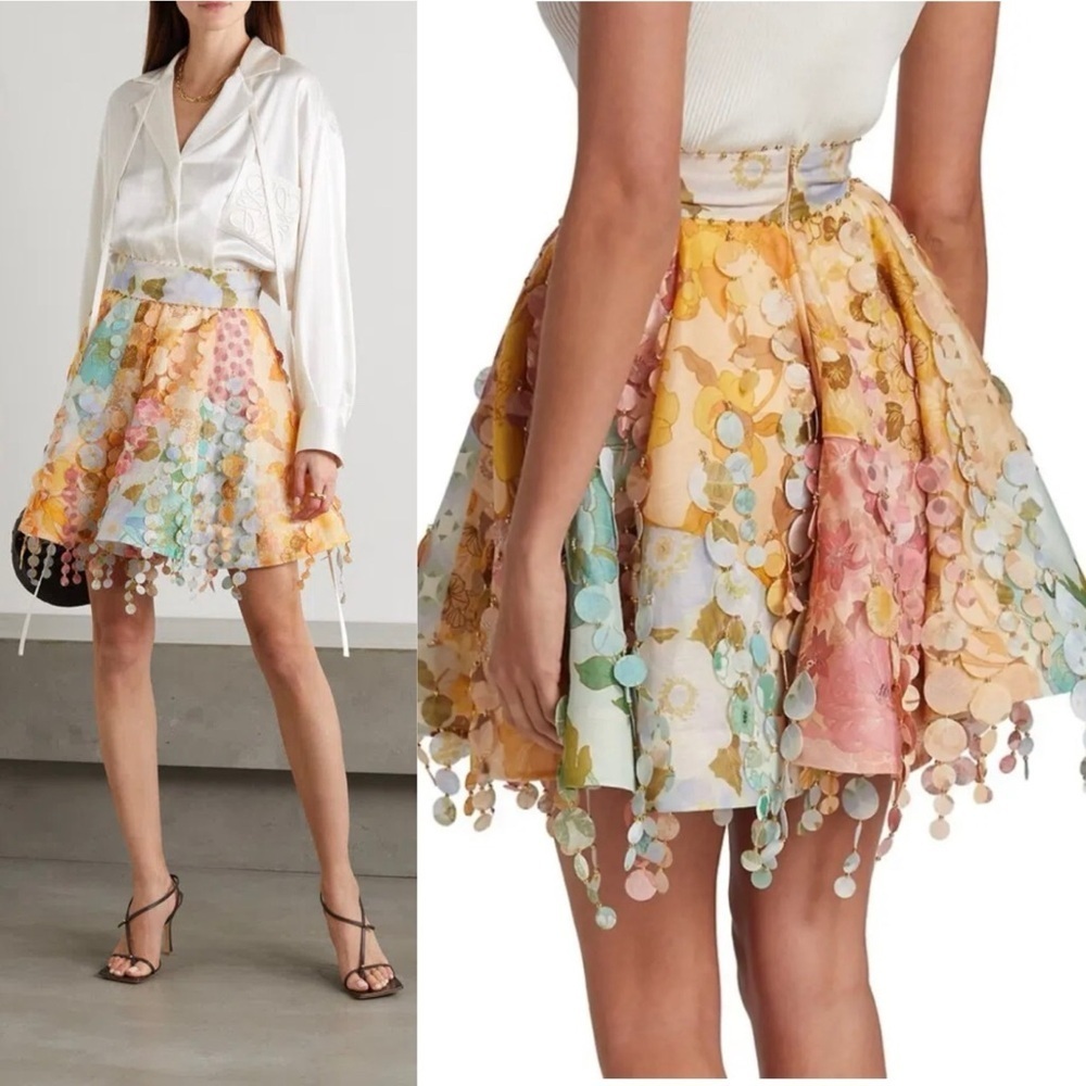 NWOT Zimmermann Tempo Disc Embellishment Chiffon Mini Linen Skirt Size AU 2 - Picture 2 of 12